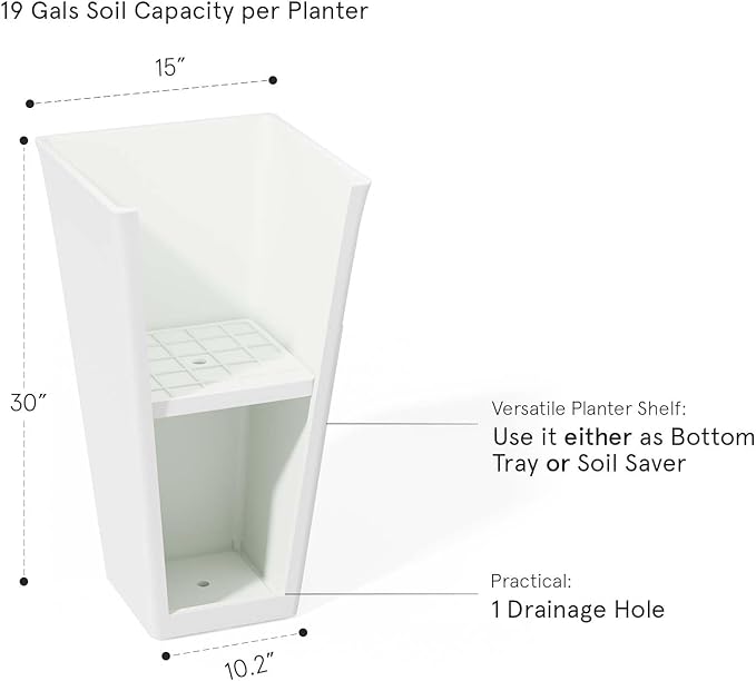 LA Jolie Muse 30 inch Tall White Planters Set of 2,Indoor/Outdoor Rectanglar Large Planters,V Shaped Taper Planters for Front Door.