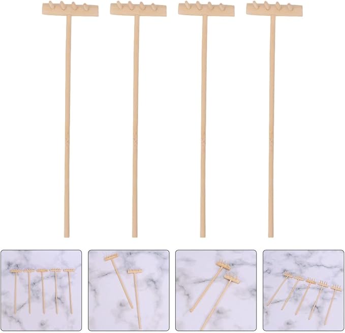 EXCEART 16 Pcs Mini Zen Garden Tool Set - Desktop Sand Rake, Miniature Dollhouse Rakes, Tabletop Wooden Toys, Garden Accessory - Juicy Bamboo Beech Child