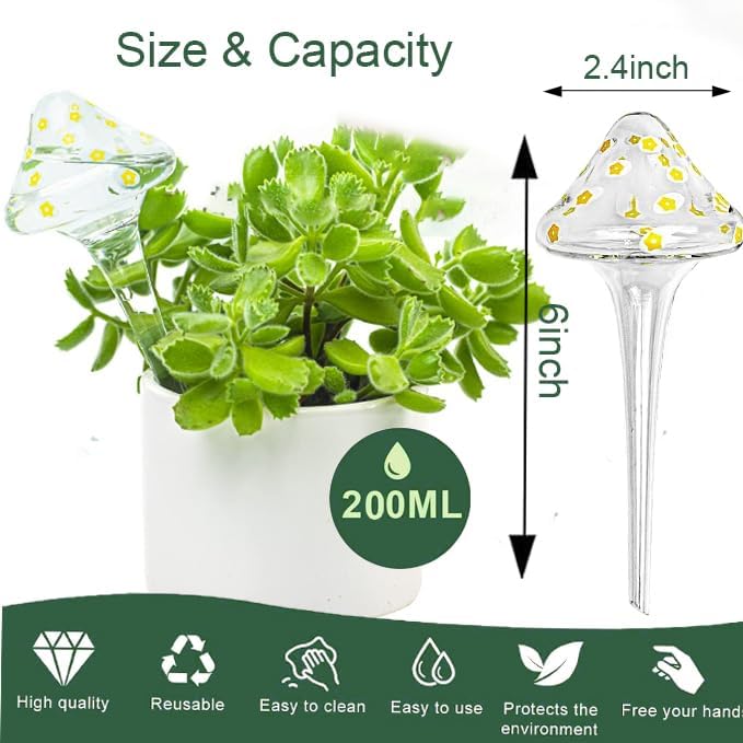 Plant Watering Globes, Hand-Blown Mushroom-Shaped Self Watering Globes, Suitable for Indoor&Outdoor Plant Watering Devices (4 Pcs)