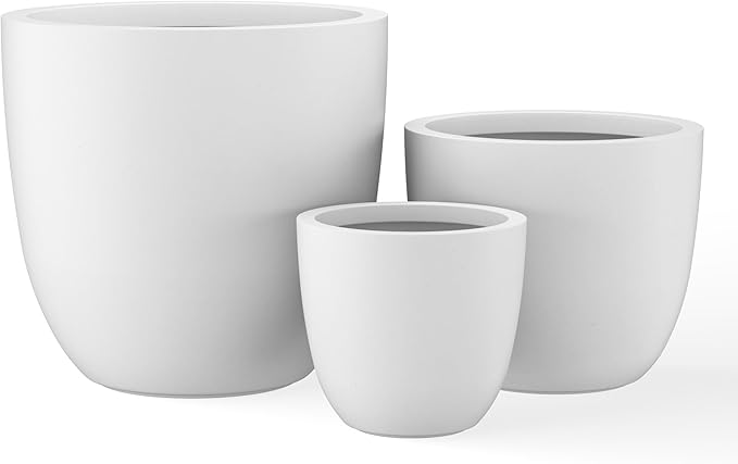 Kante 18",14",10" Dia Concrete Round Planters (Set of 3), Outdoor Indoor Large Planter Pots with Drainage Hole for Home Patio Garden, Pure White
