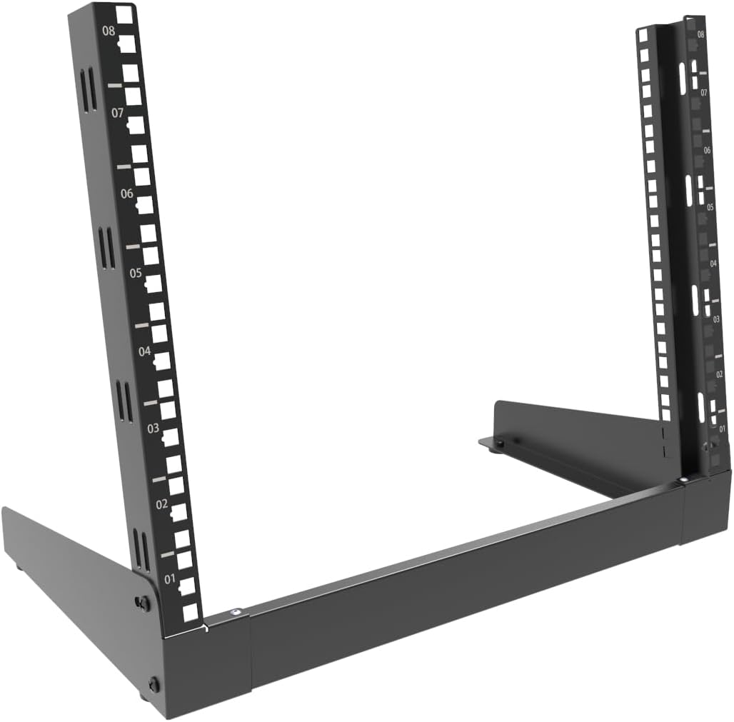 JINGCHENGMEI 8U Desktop Server Rack 2-Post Free Standing Tabletop Rack for 19 inches Patch Panel, Data, AV, IT,Studio, Networking Equipments or Components (8U)