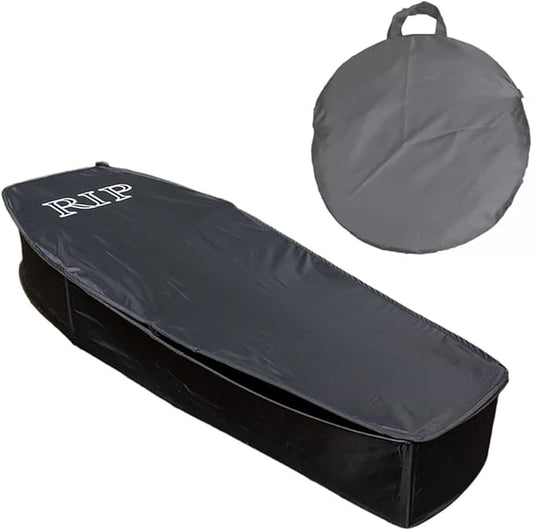 Halloween Pop Up Coffin with Lid, 60 inch Coffin Prop life size Collapsible, Scary Fake Coffin Prop Really Size for Graveyard, Halloween Cemetery decorations Outdoor, Lawn, Party, Haunted House