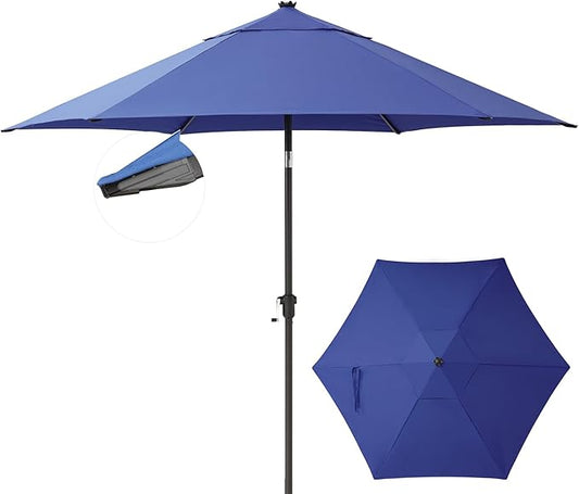 CROWN SHADES 9 Ft Patio Umbrella - Polyester Outdoor Umbrella with 30° Push Button Tilt, Patented Edge Connection Windproof Design for Patio, Pool, Garden & Table, UV Resistent