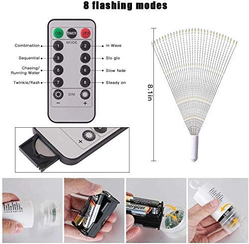 6 pack Firework Lights Copper Wire Led Lights, Dimmable Battery Operated Hanging Lights with 8 Modes, Remote Control, Waterproof Fairy String Lights for Home, Patio, Christmas Decoration