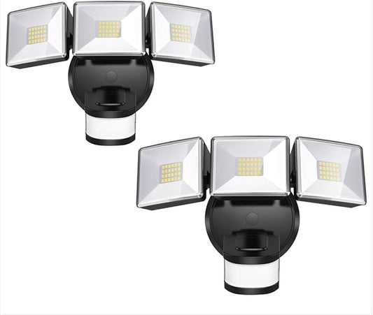 OREiN 2 Pack Motion Sensor Outdoor Lights, 4500LM/30W 180°/50FT Motion Sensor, Dusk to Dawn Flood Lights Outdoor IP65 Waterproof 3 Modes LED Security Light for Garage, Yard, Black (Hardwired)
