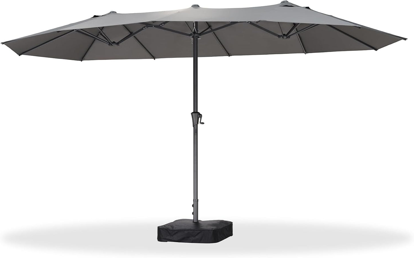 PURPLE LEAF 14ft Patio Market Umbrella Outdoor Double-Sided Umbrella with Base and Crank Rectangle Table Umbrella for Pool Deck Garden, Grey