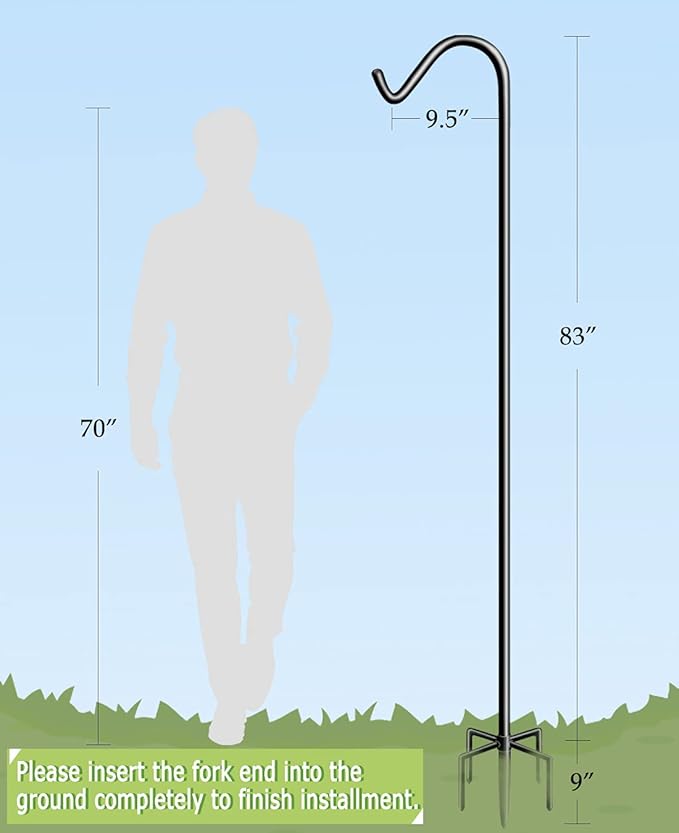 Garbuildman 92 Inch Tall Shepherd Hooks with 5-Forked Base, Adjustable Heavy Duty Bird Feeder Pole Stand Hanger for Outdoor, Shiny Black, 1 Pack
