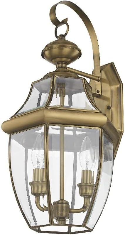 Livex Lighting 2251-07 Monterey 2 Light Outdoor Bronze Finish Solid Brass Wall Lantern with Clear Beveled Glass, 20.25" x 10.5" x 20.25"