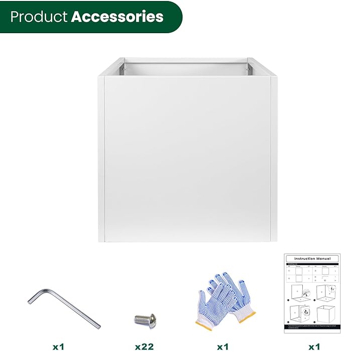 White Steel Planter Square Outdoor Planters Galvanized Steel Planter Box Indoor Metal Large Planters Cube Heavy Duty Flower Pot 16 Inch Modern Commercial Residential for Trees Patio Deck Yard Garden