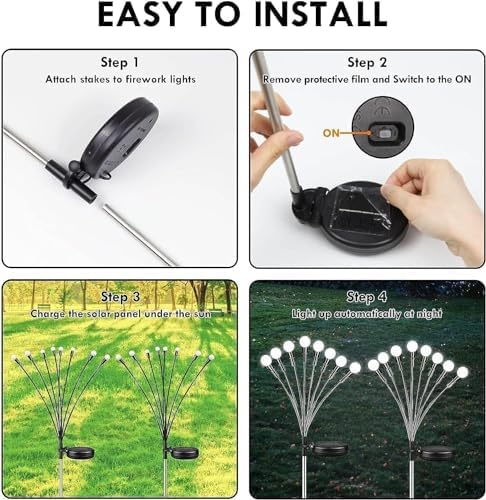 OZS 4Pack 32LED Solar Garden Lights - Solar Lights Outdoor, Solar Firefly Lights, Solar Swaying Light, Sway by Wind, Solar Fairy Lights Waterproof for Garden Patio Pathway Decoration(Cool White)