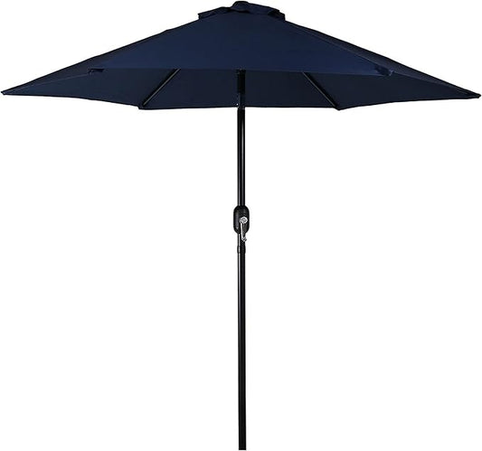 Sunnydaze Outdoor Patio Umbrella - Polyester Table Market Umbrella with Push-Button Tilt and Crank - 6 Sturdy Ribs - Blue - 7.5ft