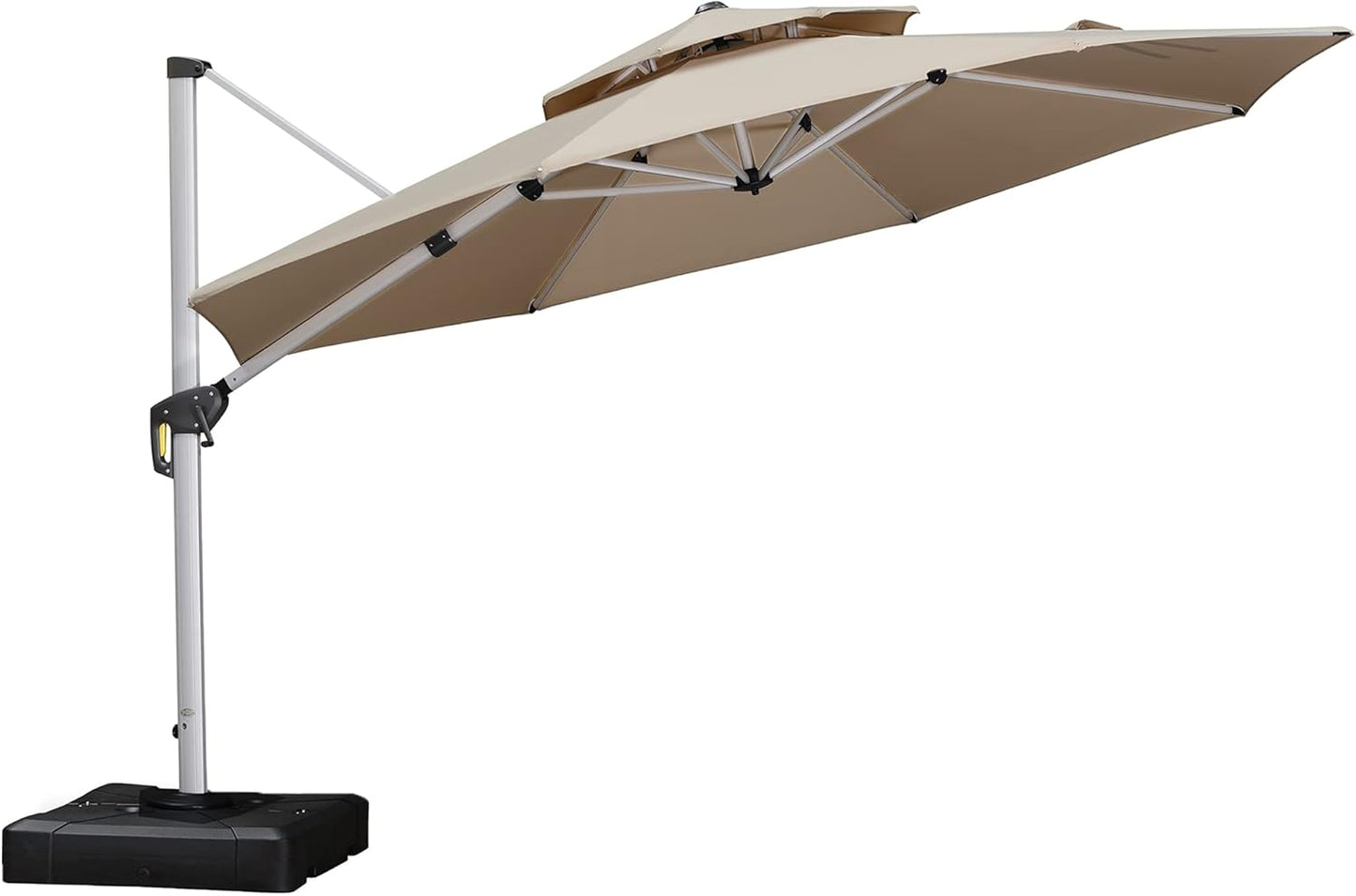 PURPLE LEAF 12 Feet Double Top Round Deluxe Patio Umbrella Offset Hanging Umbrella Outdoor Market Umbrella Garden Umbrella, Beige