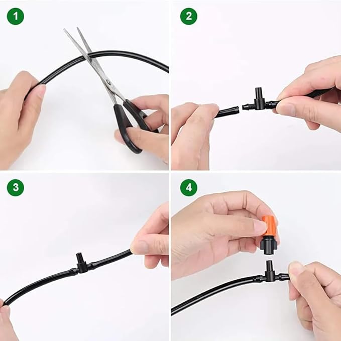 80PCS 1/4" Inch Adjustable Irrigation Microspray Emitter Three Way Atomizing Nozzle with Tee Connector Drip Irrigation Accessory for Garden Lawn Flower Bed Irrigation System Watering