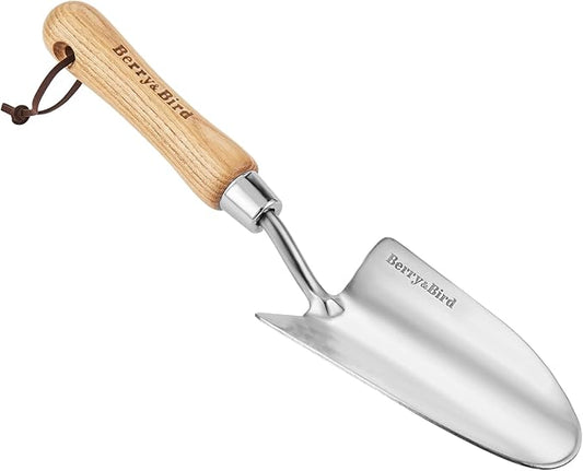Stainless Steel Trowel, Garden Small Flower Hand Shovel, Potting Soils Scoop with Wood Handle, Gardening Bonsai Tools for Transplanting Digging Weeding Planting