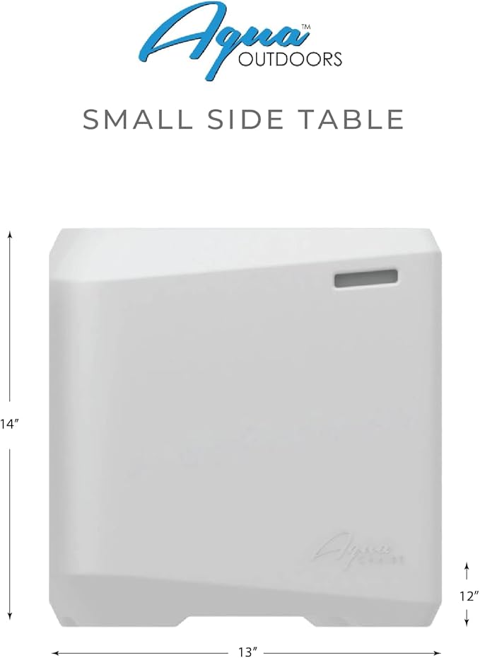 Classic White - Small Side Table – Designed for Shallow Shelves Up to 10” – Aqua Outdoors – Compatible with All Pool Types - Inside Pool, Sun Shelf & Patio Surfaces