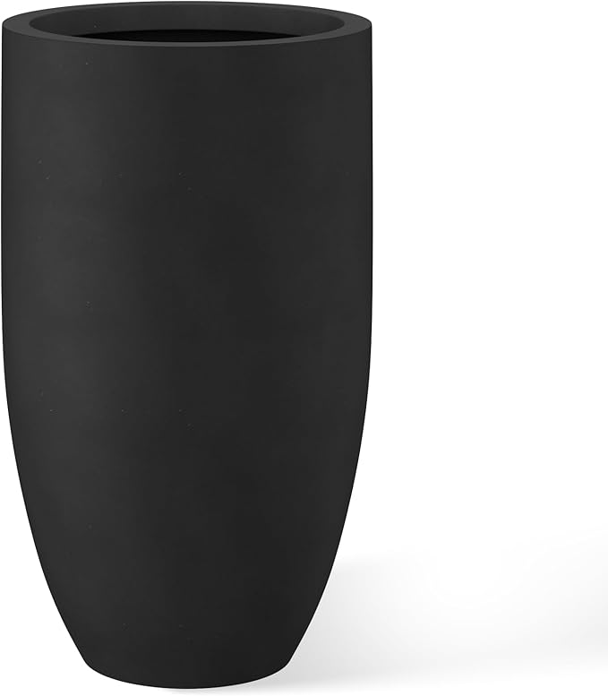 Kante 24 Inch Tall Round Concrete Planter, Large Indoor Outdoor Plant Pots with Drainage Hole and Rubber Plug, Modern Decorative Garden Pots for Home Patio Porch, Black