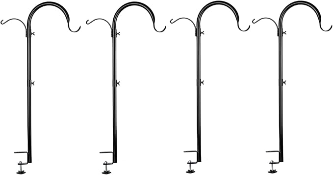 WOSIBO 4 Pack Three Span Deck Hook, 37 Inches Deck Bird Feeder Pole, Hanging Baskets Porch Multi-Hook for Deck Kit with Three Branches for Plant Hangers, Lanterns, Wind Chimes and More