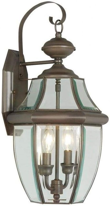 Livex Lighting 2251-07 Monterey 2 Light Outdoor Bronze Finish Solid Brass Wall Lantern with Clear Beveled Glass, 20.25" x 10.5" x 20.25"