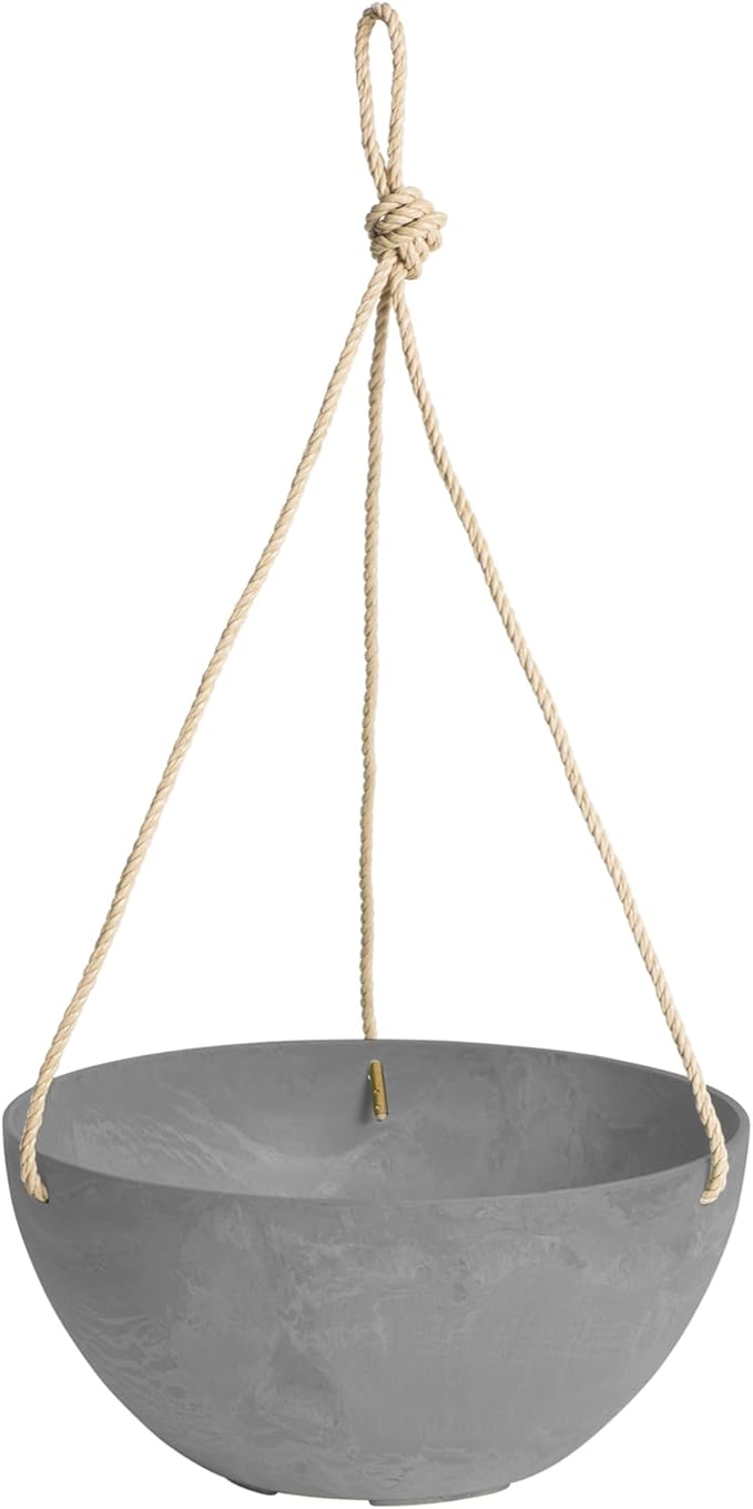 Root & Vessel Self Watering Hanging Planter for Indoor or Outdoor Plants, Unique Marbled Hanging Basket Made of Eco-Friendly Blend of Stone & Plastic, Gray, 12"