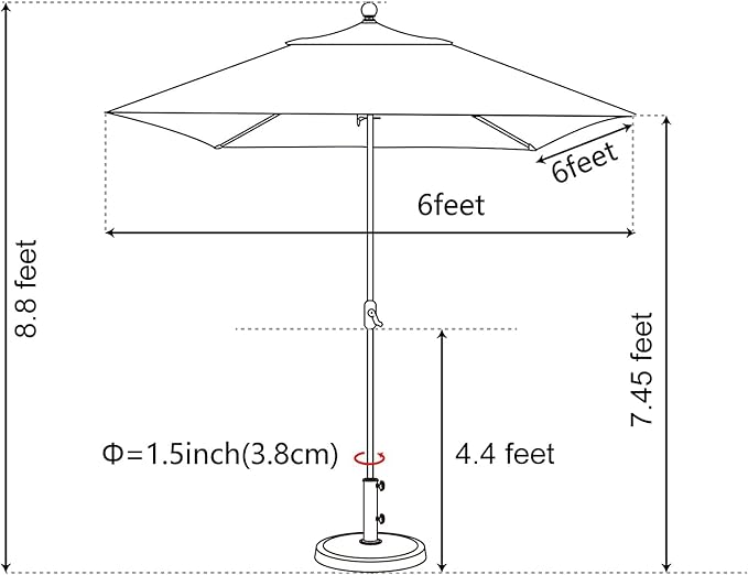 EliteShade USA 10-Year-Non-Fading 6x6Ft Square Market Umbrella Patio Outdoor Table Umbrella with Ventilation, Sunflower Yellow