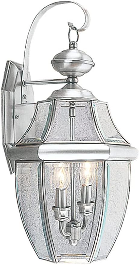 Livex Lighting 2251-91 Monterey 2 Light Outdoor Brushed Nickel Finish Solid Brass Wall Lantern with Clear Beveled Glass