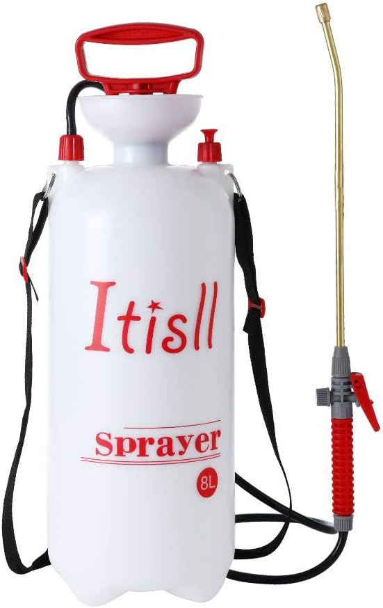 Itisll Portable Garden Pump Sprayer Brass Wand Shoulder Strap for Yard Lawn Weeds Plants 2Gal