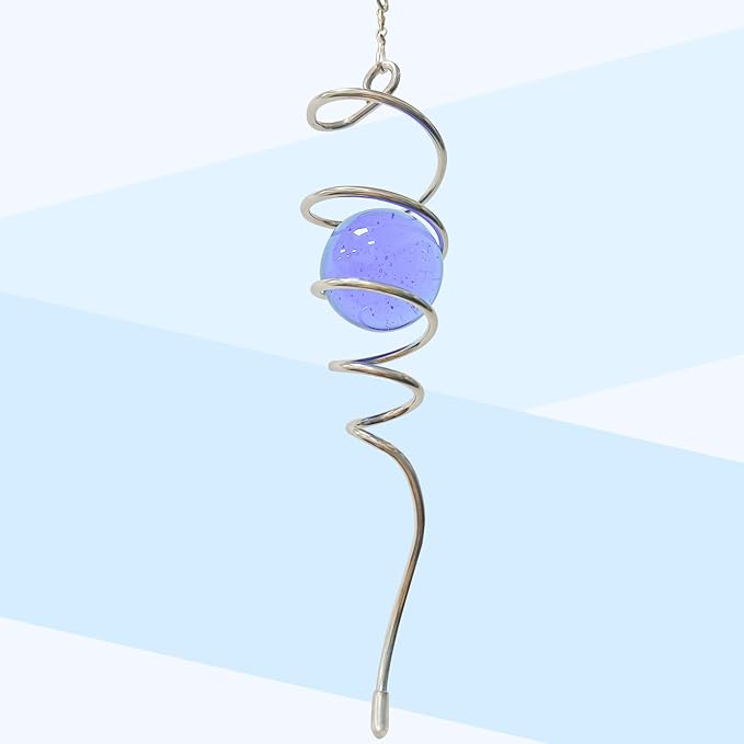 Gazing Ball Spiral Tail Wind Spinner,Decorative Wind Spinner 11inch Tail and 2 inch Glass Orb.Indoor Outdoor Wind Spinner Tail Sun Catcher Garden Decoration-13 inch Height(Purple)