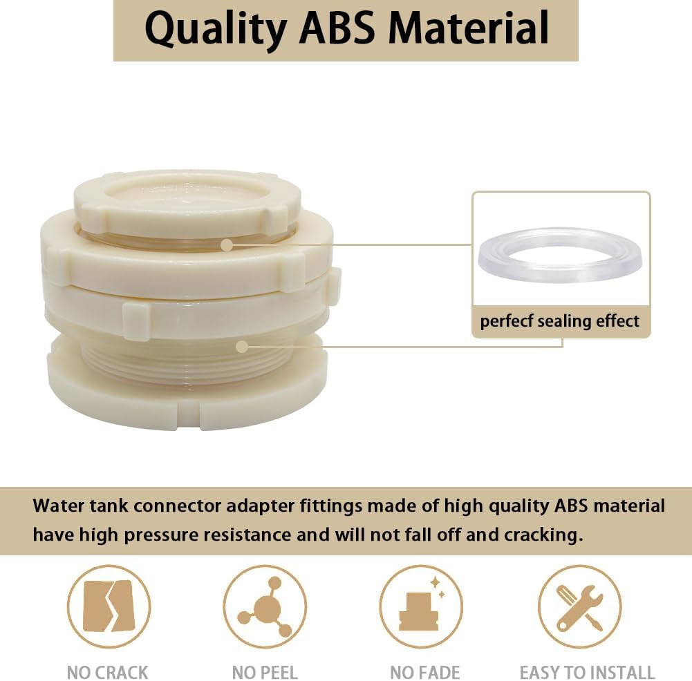3" Female ABS Bulkhead Fitting, Plastic Water Tank Connector Adapter Fitting with Plugs for Outdoor rain Barrel Garden Hose Adapter Spigot kit Water Tank Gallon Drain Bucket(Set of 1)