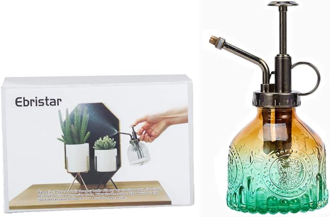 Glass Vintage Plant Spritzer Spray Bottle, Succulent Watering Bottle with Top Pump, Small Plant Sprayer Mister Watering Can for Indoor Outdoor House Plant - Green Brown Gradient