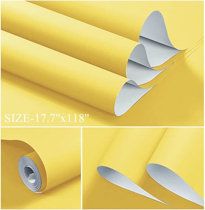 Dimoon 236''x17.7'' Yellow Peel and Stick Wallpaper Contact Paper Modern Self Adhesive Wall Paper Removable Renter Friendly Textured Solid Color Shelf Cabinet Vinyl Roll (236''x17.7'',Yellow)