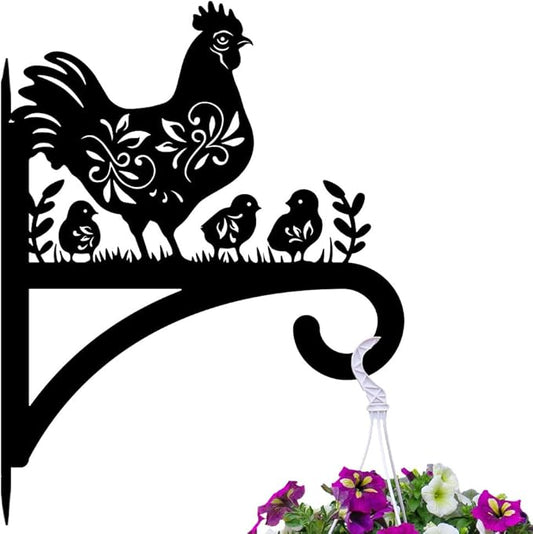 peacoblue Iron Plant Hangers Hooks for Outdoor Indoor Hanging Plants Flower Fern Pots Lantern Bird Feeder 12"x15" Weather Resistant Metal Wall Holder for Porch Garden Farmhouse(Hen and Chicks)