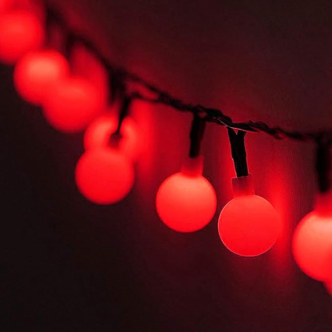 Globe Ball Fairy Lights, 50 LEDs 23ft/7M Solar Led Globe String Lights Waterproof with Two Lighting Modes for Garden Outdoor Party Christmas Decoration (Red)