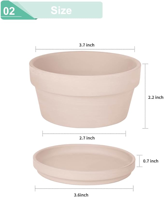 vensovo 3.7 Inch Pink Terracotta Shallow Succulent Pots - 6 Pack Terra Cotta Clay Pot with Saucer, Cacuts Indoor and Outdoor Planters with Drainage Hole