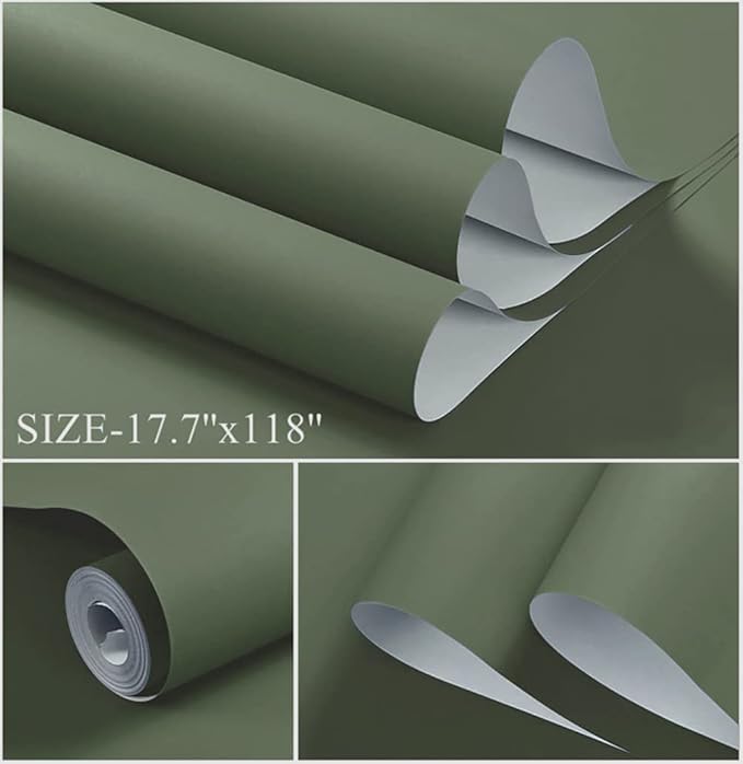 Dimoon 394''x17.7'' Green Peel and Stick Wallpaper Contact Paper Modern Self Adhesive Wall Paper Removable Renter Friendly Textured Solid Color Shelf Cabinet Vinyl Roll (394''x17.7'',Leaf Green)