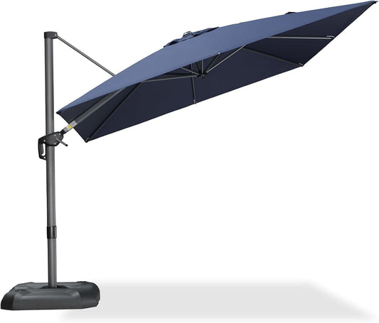 PURPLE LEAF 9 Feet Patio Umbrella Outdoor Cantilever Square Umbrella Aluminum Offset Umbrella with 360-degree Rotation for Garden Deck Pool Patio, Navy Blue