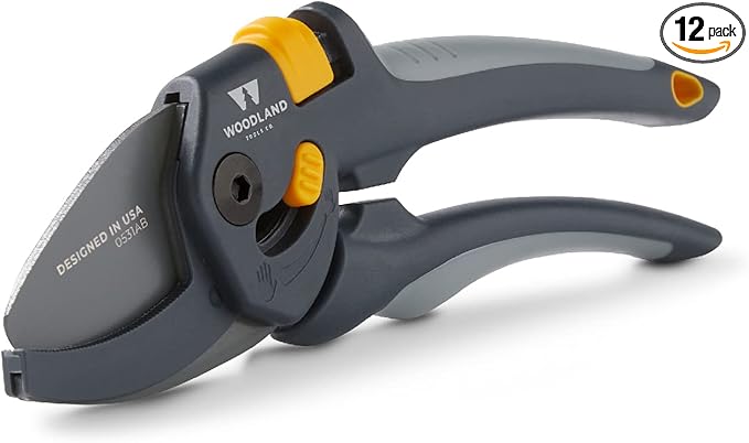 Woodland Tools Co. Heavy Duty Anvil Pruning Shears – 5/8" Cut Capacity, High Carbon Steel Blade, Internal Spring, Adjustable Grip Slider, Garden Pruner for Dry Branches, Stems, and Dead Growth