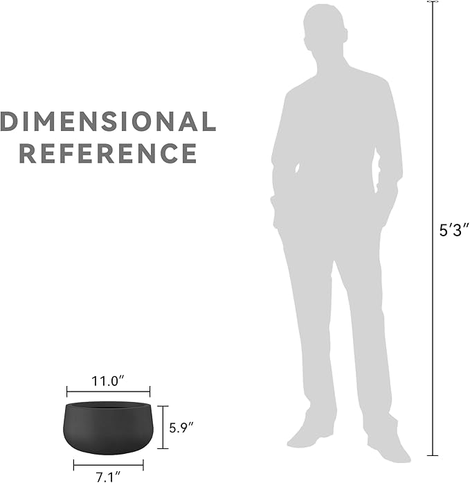 Kante 11.8" Dia Round Concrete Planter, Cement Plant Pots with Drainage Hole and Rubber Plug for Outdoor Indoor Garden Home, Modern Curvaceous Design, Black