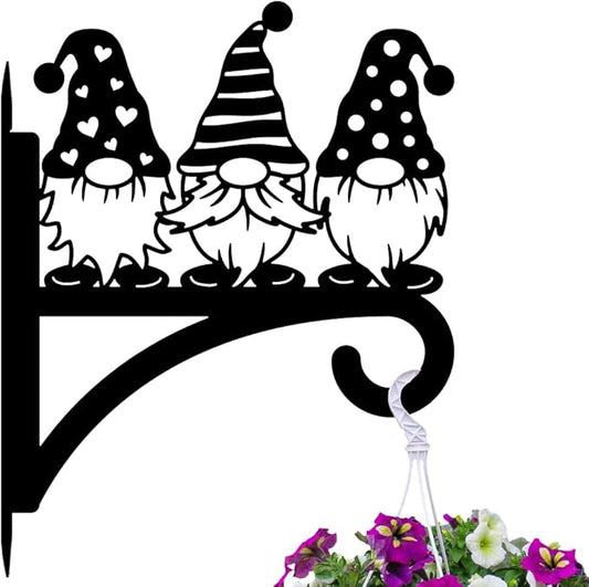 peacoblue Iron Plant Hangers Hooks for Outdoor Indoor Hanging Plants Flower Fern Pots, Lantern, Bird Feeder, 12”x14”Gnome Weather Resistant Metal Wall Brackets Holder for Porch, Garden, House(Gnome)