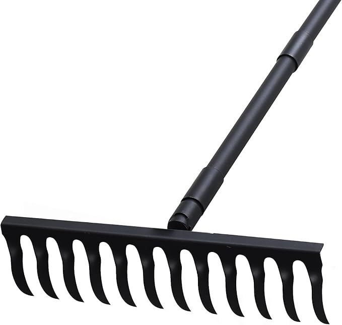 Pragmatist Bow Rake Heavy Duty 60" Metal Head Garden Rake with Adjustable Stainless Steel Handle Garden Tool for Loosening Soil Leveling Mulch Gathering Leaf