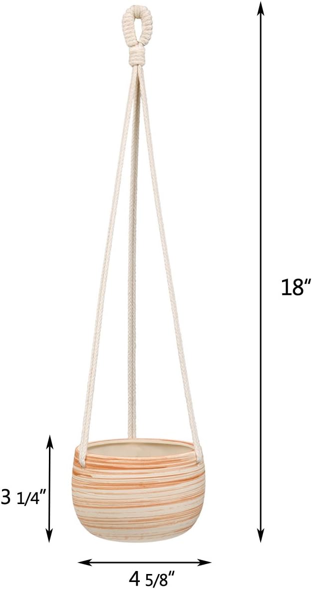 Mkono Ceramic Hanging Planter Macrame Plant Holder 5 Inch Cute Succulent Cactus Pot with Cotton Rope Hanger for Indoor Outdoor Decor, 1 Pack
