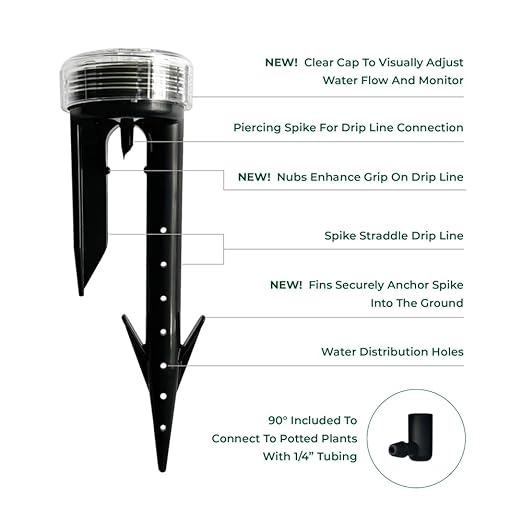 Spike 4-Pack - Deep Underground Dripper, Tree & Plant Root Watering Drip Irrigation & Fertilizer Stake (1/2" Female NPT Compatible with All Connectors, Water Hose, Drip & PVC)