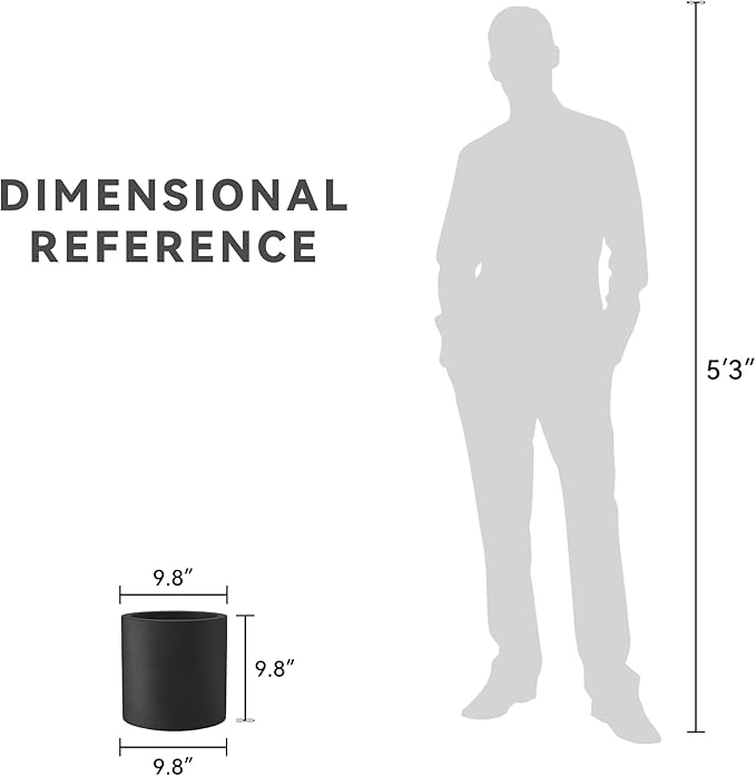 Kante 9.8" Dia Round Concrete Planter, Modern Style Large Cylindrical Plant Pot with Drainage Hole and Rubber Plug for Indoor Outdoor Patio, Black