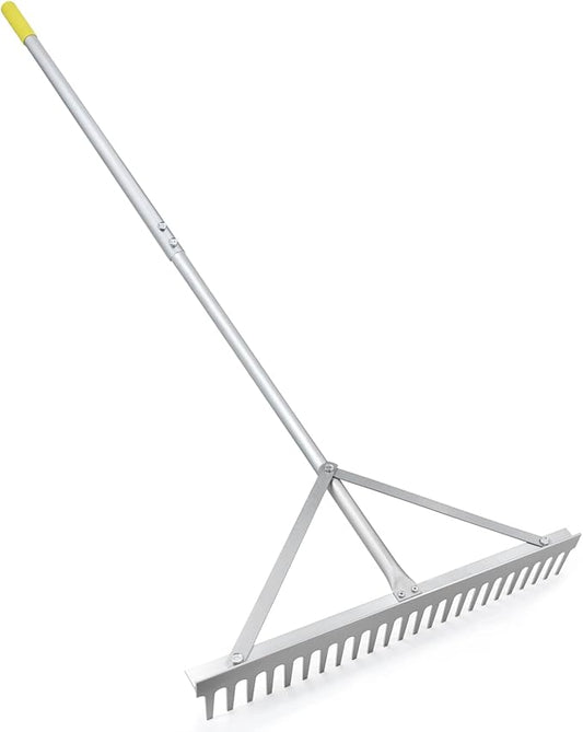 Colwelt Landscape Rake - 24Tines, Aluminum Head with 68" Handle, 24" Width for Beach & Lawn Care