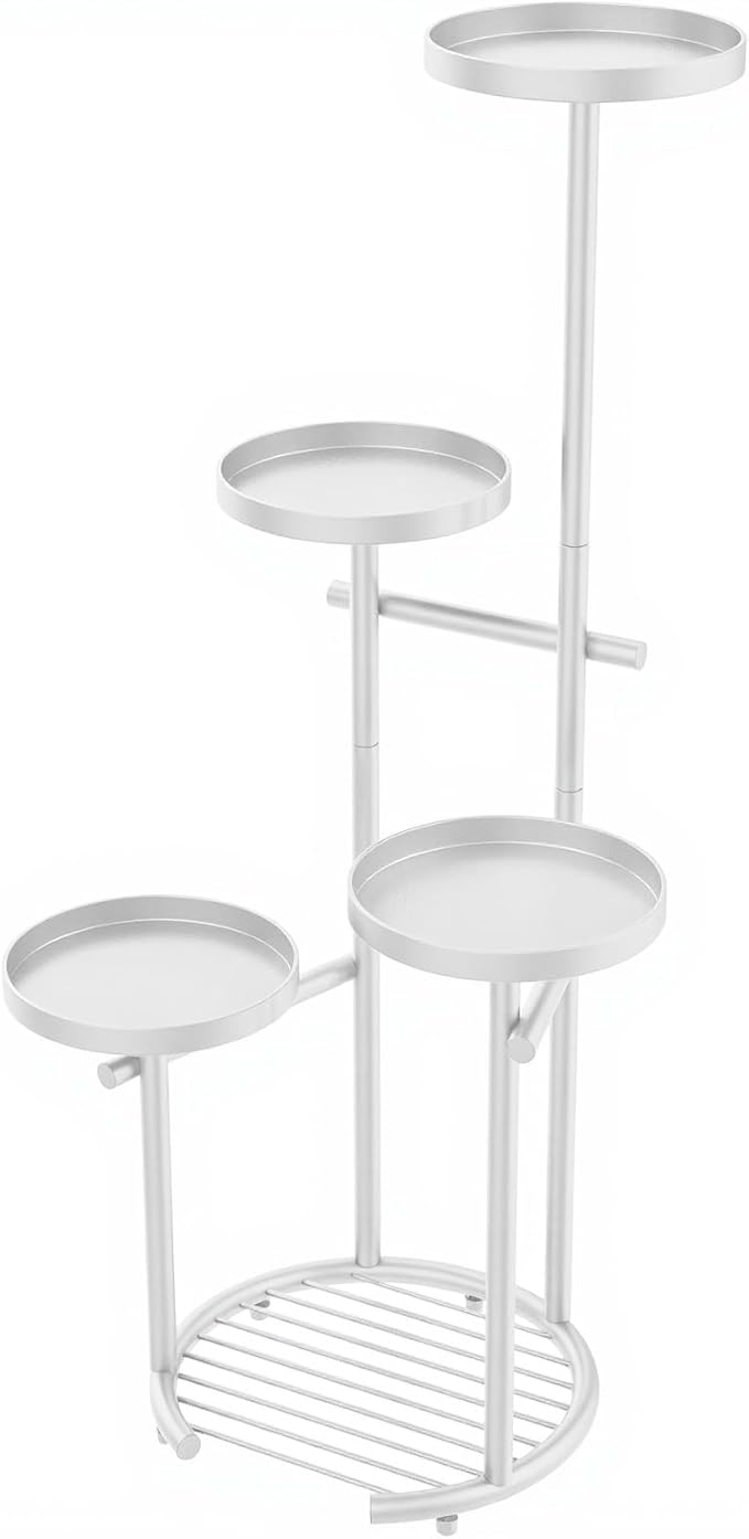 TOSKING 5 Tier Metal Plant Stand Indoor, Plant Shelf, Corner Shelf Flower Pot Stand for Outdoor Plant Stand for Living Room Balcony Garden Patio Bedroom (White, 38in)