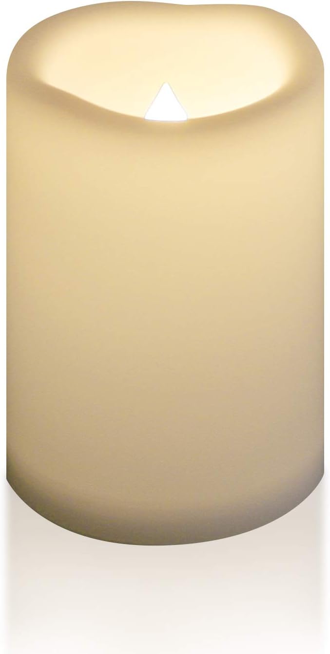 CANDLE CHOICE Waterproof Outdoor Battery Operated Flameless Candle Remote Timer Large Tall White Plastic Realistic Flickering Electric LED Pillar Lantern Garden Wedding Christmas Decorations 4”Dx6”H