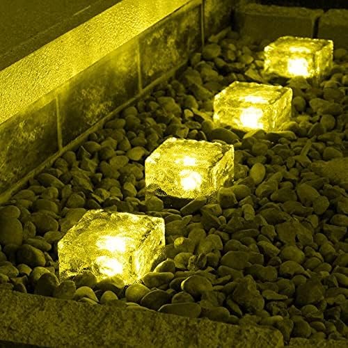 Solar Outdoor Ice Cube Lights for Garden Decoration, 2.8 ”x 2.8” Frosted Acrylic Brick Waterproof Solar Landscape Lights for Tabletop Garden Yard Patio Pathway Decor (Warm White) (1 Piece)