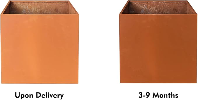 Corten Steel Planter Box Outdoor Planter Metal Square Large Steel Flower Pot Rustic Cube Patina Tall Plant 20 Inch Durable Antique for Commercial Residential Patio Deck Yard Garden