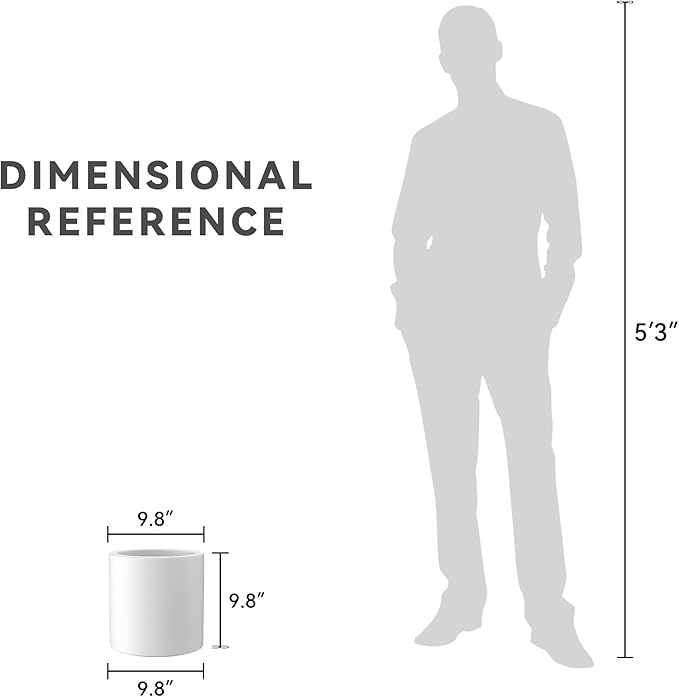 Kante 9.8" Dia Round Concrete Planter, Modern Style Large Cylindrical Plant Pot with Drainage Hole and Rubber Plug for Indoor Outdoor Patio, Pure White