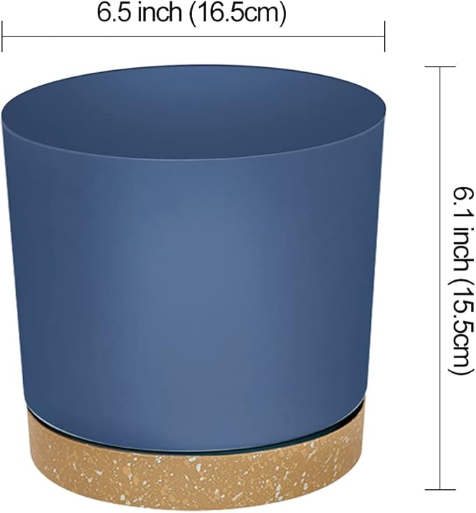 ZMTECH Plant Pots, Set of 6 6.5'' Self Watering Plastic Planter with Drainage Hole and Saucer,Modern Decorative Flower Pot for Indoor Outdoor House Plants, Succulents, Flowers - Blue