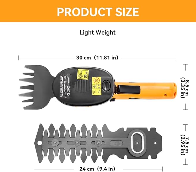 Hoteche Cordless Grass Shear & Hedge Trimmer 2-in-1 Handheld 7.2V Rechargeable Electric Shrub Clippers